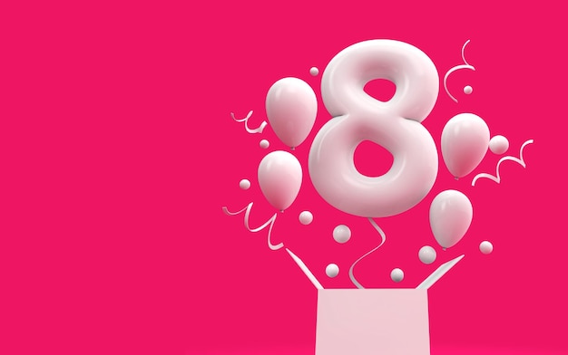 Balon z niespodzianką z okazji 8. urodzin i pudełko Renderowanie 3D