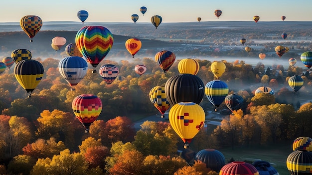 Balony na ogrzane powietrze latają nad doliną księżyca.