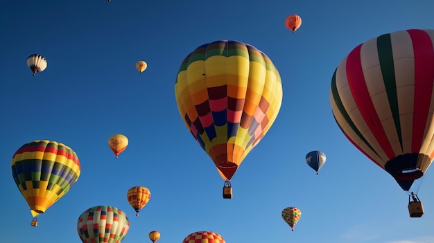 Balony na ogrzane powietrze latają po niebie.