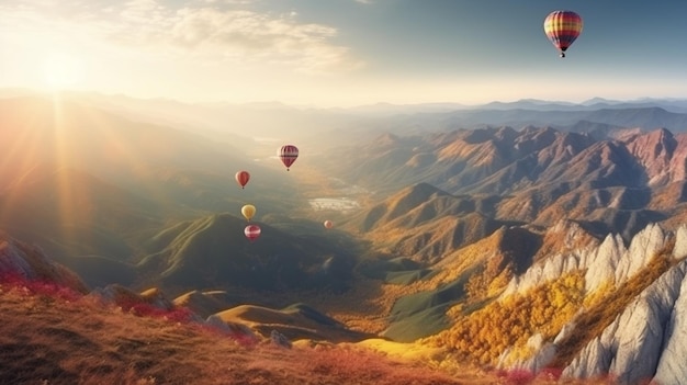 Balony na ogrzane powietrze latające nad góramigeneratywne ai