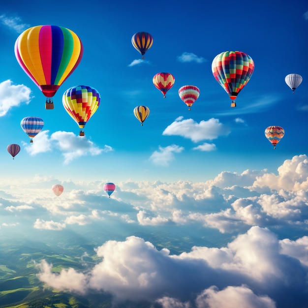 balony na ogrzane powietrze w błękitne niebo w stylu romantycznej atmosfery matowe zdjęcie kolorowe moebiusa