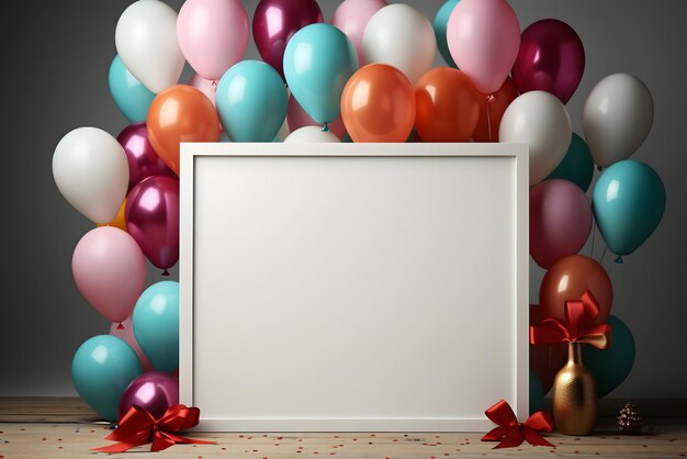 balony urodzinowe kolorowe balony tło i tort urodzinowy ze świecami