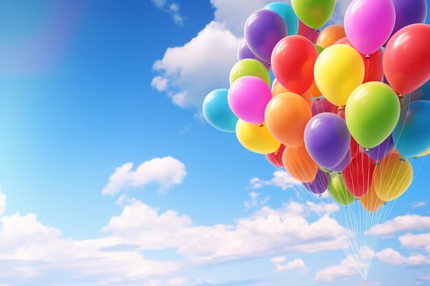 Balony w kolorze tęczy unoszące się w niebie Generative ai