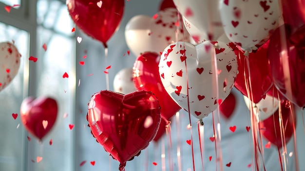 Balony w kształcie serca i konfetti Święto z romantycznym uroczystością