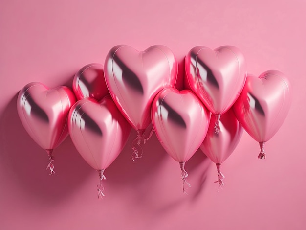 Balony w kształcie serca na różowym tle