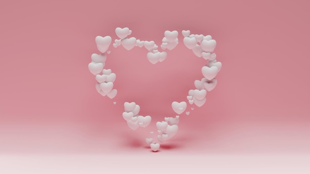 Balony w kształcie serca z różowym tłem renderowania 3d