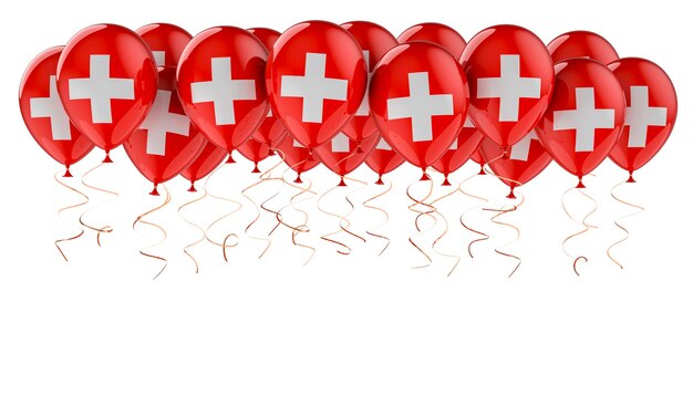 Zdjęcie balony z renderowaniem 3d szwajcarskiej flagi