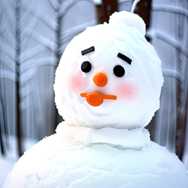 Zdjęcie bałwan wykonany ze śniegu zrobionego w ciągu dnia z marchewki