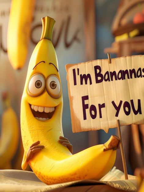 Zdjęcie banana holding im bananas for you sign