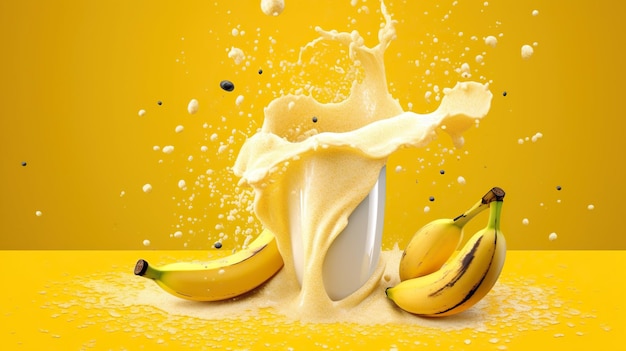 Bananowe ciasto z mlekiem bananowe mleko splash jogurt splash banana żółty banana tło banana na whi