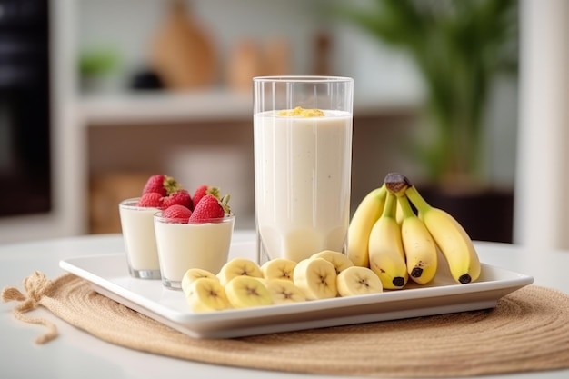 Bananowy koktajl mleczny rozkoszuje się orzeźwiającą szklanką dobroci z owocami i przytulną atmosferą kuchni