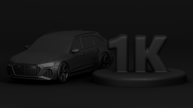 Baner 3D z obserwatorami 1K Dziękujemy za subskrypcję Scena z renderowaniem 3d czarnego samochodu