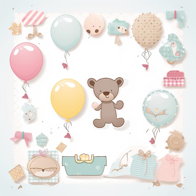 Baner baby shower z rakietą z kreskówek i balonami