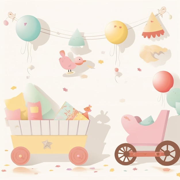 Zdjęcie baner baby shower z rakietą z kreskówek i balonami