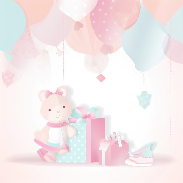 Baner baby shower z rakietą z kreskówek i balonami