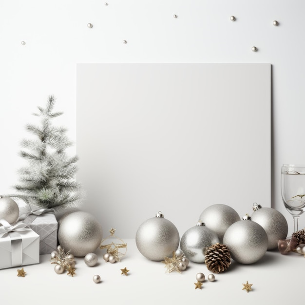 Baner bożonarodzeniowy ze srebrnym tłem i świątecznym posiłkiem z miejscem na tekst