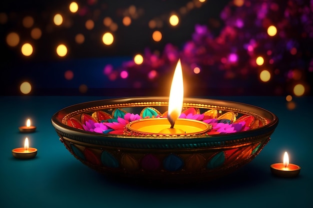 Baner Diwali z lampami świec na dywanie Ai generowany