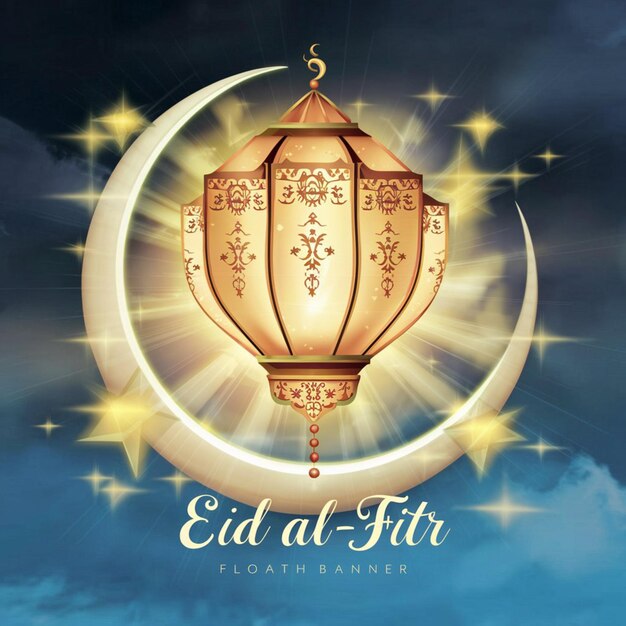 Baner Eid AlFitr z pływającą latarnią