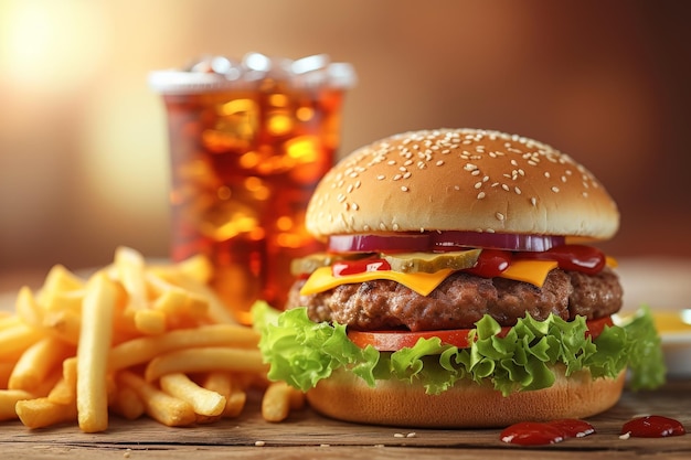 Baner fast food z przestrzenią do kopiowania Junk Food Fresh Crispy Fried Burger Ready to Serve