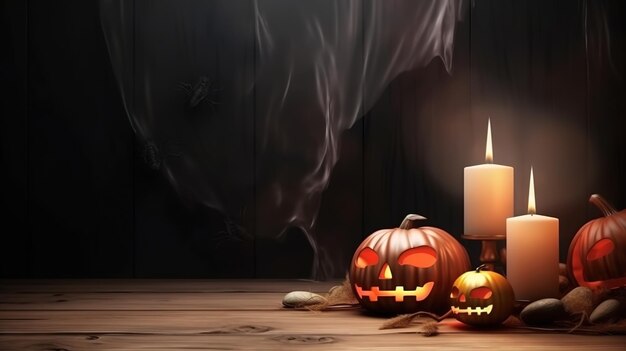 Baner Halloween lub zaproszenie na przyjęcie tło z chmurami nietoperzami i dyniami ilustracja