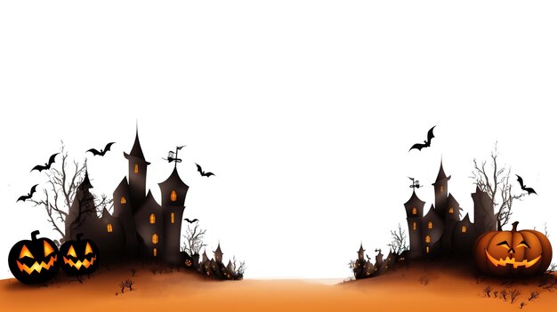 Baner Halloween lub zaproszenie na przyjęcie tło z chmurami nietoperzami i dyniami ilustracja