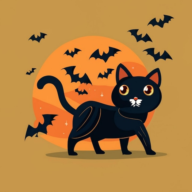 Baner Halloween z symbolami tradycji Ilustracja czarnego kota