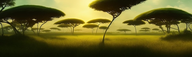 Baner krajobrazu dzikiej sawanny Savannah Afrykańska przyroda z drzewami akacji trawa piasek Afryka krajobraz Afryki