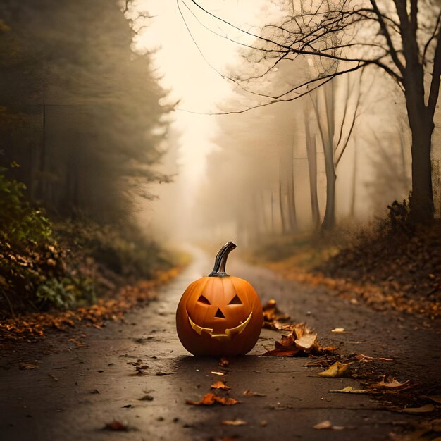 Baner o tematyce Halloween z zestawem dyń Jack O Lantern i upiornym wzorem