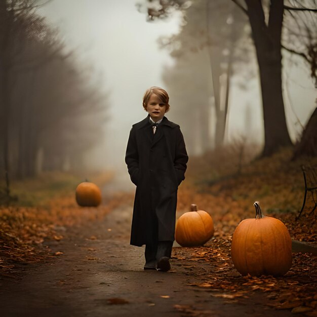 Baner o tematyce Halloween z zestawem dyń Jack O Lantern i upiornym wzorem