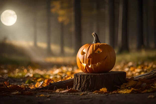 Baner o tematyce Halloween z zestawem dyń Jack O Lantern i upiornym wzorem
