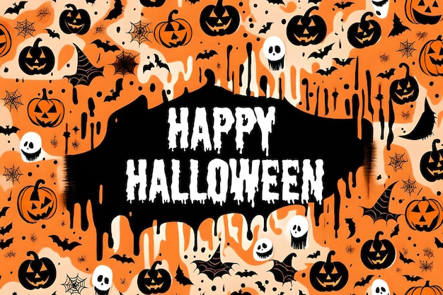 Baner obchodów Halloween z ręcznym napisem Happy Halloween i czarnymi pociągnięciami pędzla