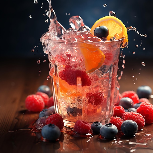 Baner orzeźwiający letni słodki schłodzony napój owocowy i jagodowy dla stron internetowych Wygenerowany za pomocą sztucznej inteligencji