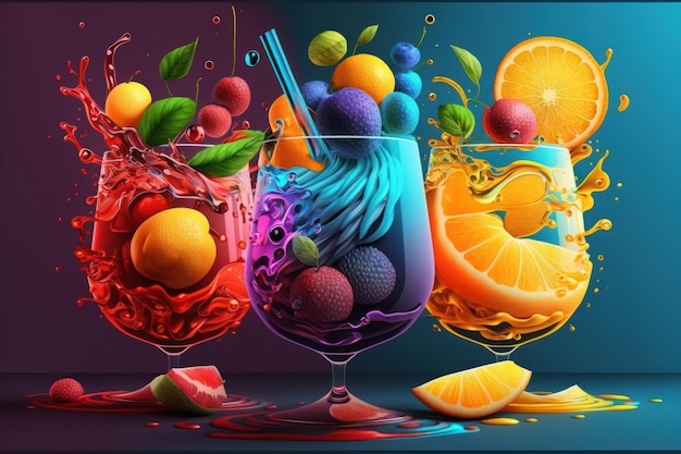 Baner owocowy ozdoba sok owocowy koktajl nowoczesny generatywny AI