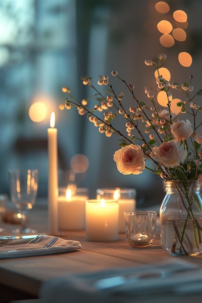 Baner promocyjny ze stylizowanym stołem kolacyjnym przy świecach 3D