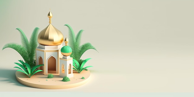 Baner Ramadan z ilustracją 3D meczetu i miejsca kopiowania