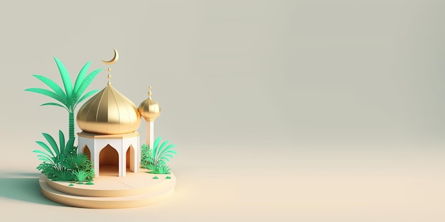 Baner Ramadan z ilustracją 3D meczetu i miejsca kopiowania