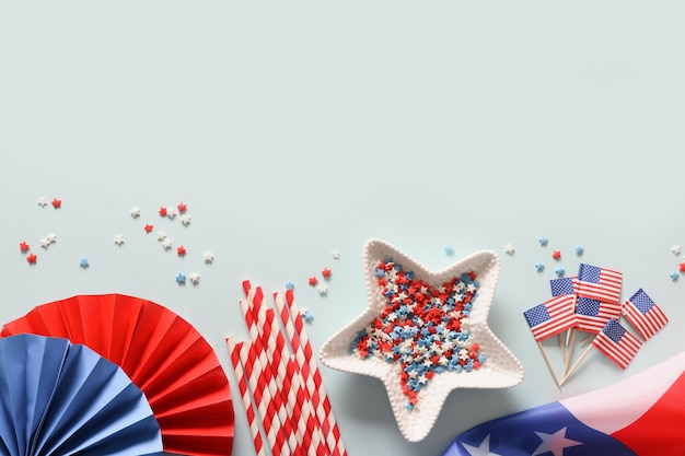 Baner świąteczny z okazji dnia niepodległości z gwiazdami konfetti amerykańskiej flagi