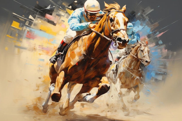 Baner z dżokejem na wyścigach konnych Jeździec na koniu podczas wyścigu