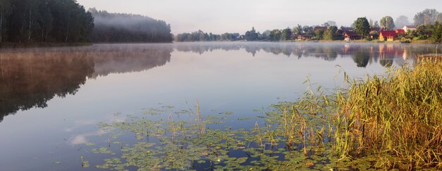 Baner Z Pięknym Letnim Jeziorem Rano