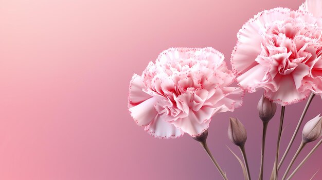 baner z różowymi goździkami na różowym tle wykonany przez generatywną sztuczną inteligencję