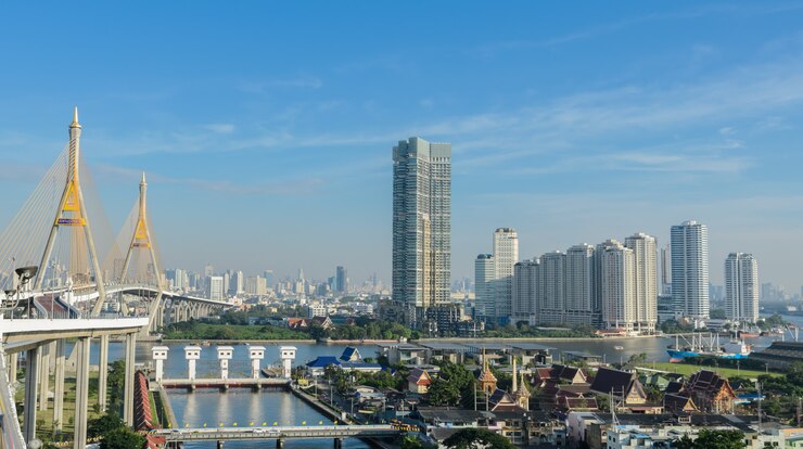 Bangkok pejzaż miejski w ranku widoku, kapitał Tajlandia