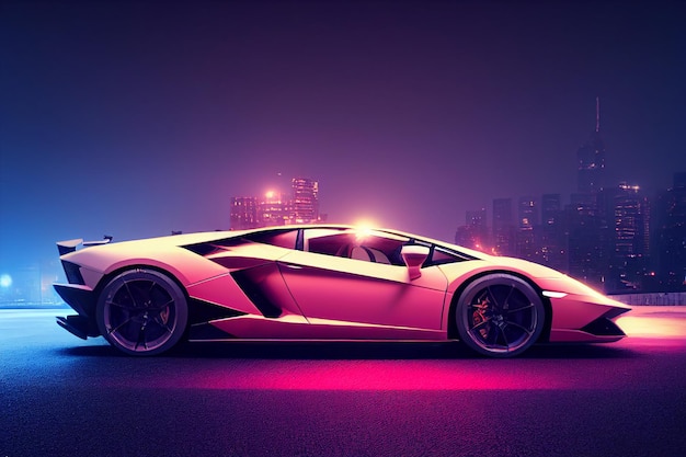 Bangkok Tajlandia 08082022 Luksusowy super samochód Lamborghini do szybkich sportów na tle oświetlenia premium Ilustracja 3D