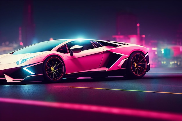 Bangkok Tajlandia 08082022 Luksusowy super samochód Lamborghini do szybkich sportów na tle oświetlenia premium Ilustracja 3D
