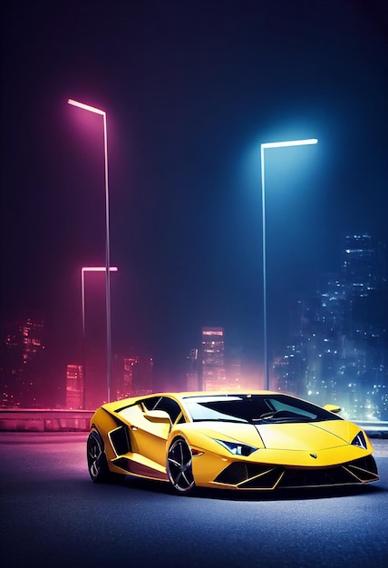 Bangkok Tajlandia sierpień 2022 Luksusowy super samochód Lamborghini do szybkich sportów na tle oświetlenia premium Ilustracja 3D