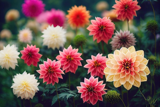 Bankiet z kwiatami dalii piękny spektakularny tło układania kwiatów