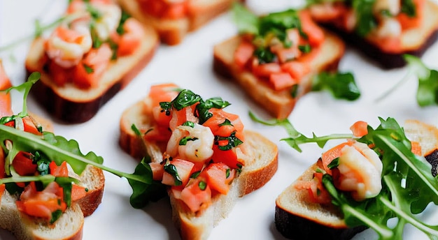 Bankietowy włoski fast food bruschetta na bagietce z pomidorami