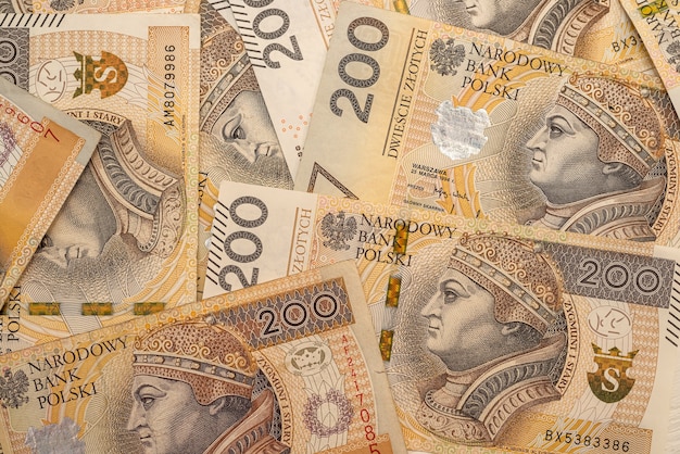 Banknoty 200 zł jako zaplecze biznesowe. koncepcja pieniędzy