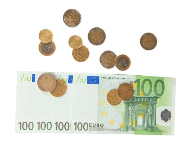 Banknoty Euro I Centy Euro Na Białym Tle