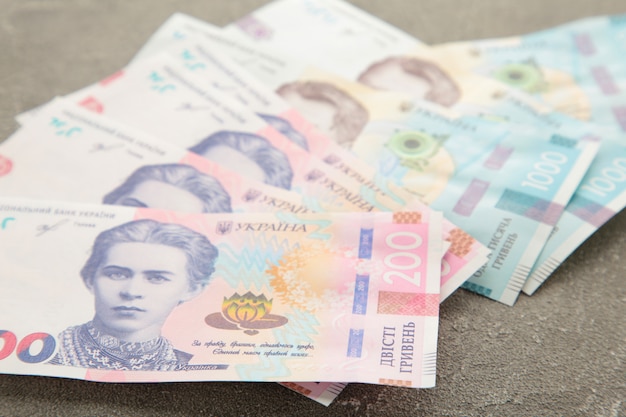 Banknoty hrywna ukraińska na szaro