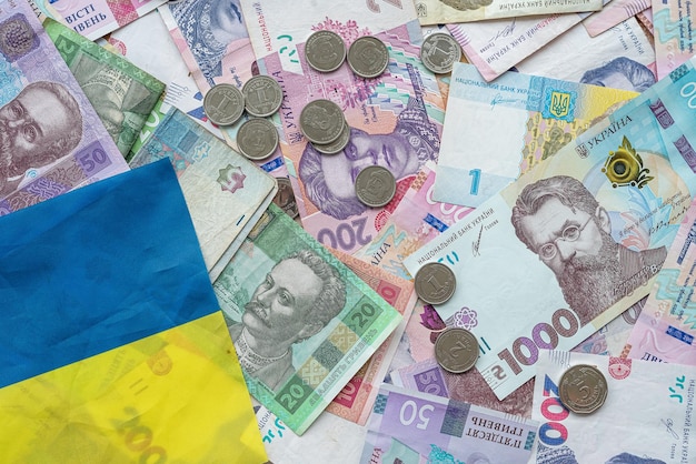 Banknoty Hrywny Ukraińskiej Na Fladze Narodowej Ukrainy